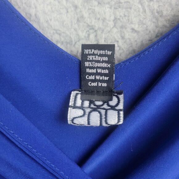 Clara Sun Woo Faux Wrap Blue Stretch Knit Dress S Travel Friendly Classic Style - Picture 7 of 12